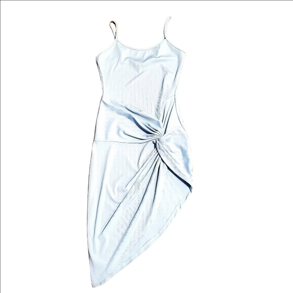 SWS Y2K Fairycore Midi Dress Ribbed Sleeveless Asymmetrical Bodycon Stretch EUC